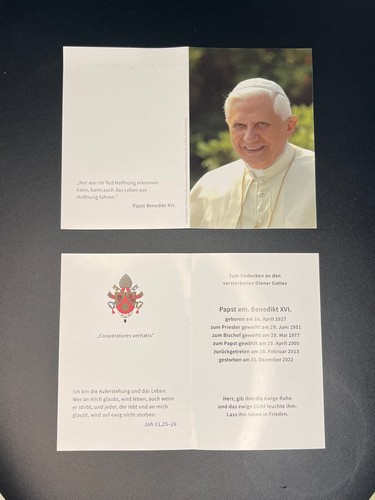 Sterbebild papst benedikt - papst, em.
